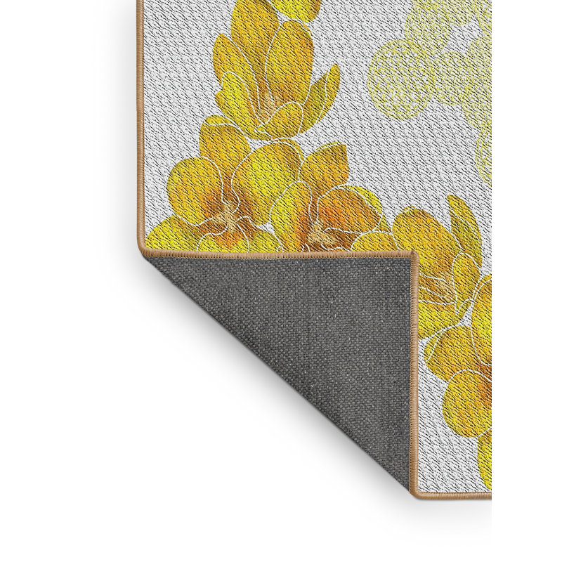 Tapis jaune à motif floral Lifthrasir, Rectangle 3 pi x 5 pi