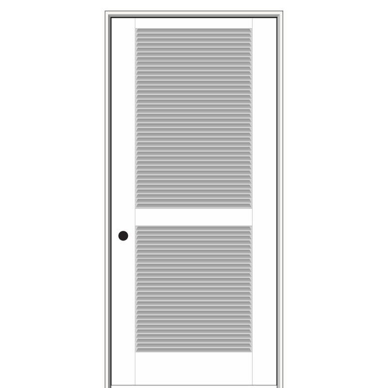 Porte à persiennes à persiennes en bois manufacturé, 30 po x 80 po, Blanc apprêté, Côté droit