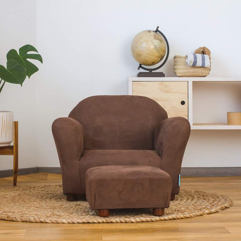 Weybridge Kids 9'' Wood Club Chair and Ottoman, Brown