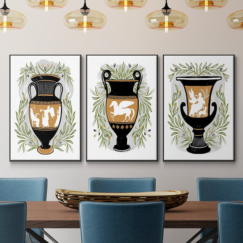 Vases grecs I 3 pièces, H 40 po x l 90 po x P 2 po, Noir
