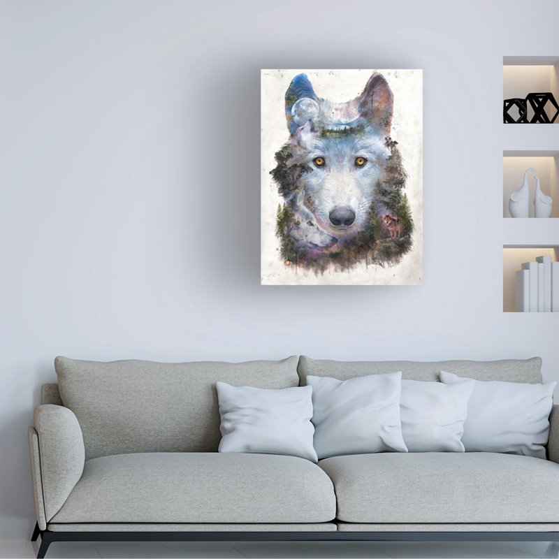 Art sur toile Barrett Biggers Moon Wolf, H 14 po x l 19 po