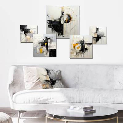 Beige et noir «Divine Simplicity I», ensemble de 5 peintures murales abstraites