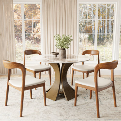 Aversa 3/5 Pcs Modern Round Pedestal Dining Table Set - Minimalist Breakfast Nook Set With Crescent Chairs, Durable & Easy Assemble