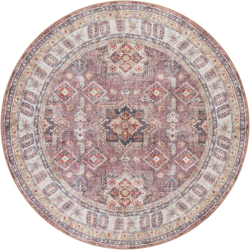 None Huguenot Area Rug Antique Rose Pink Color, Round 7'10"