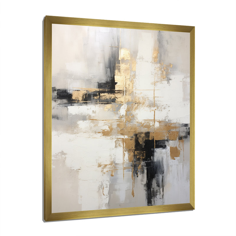 «Essential Bliss Minimalisme», peinture abstraite sur toile grise, H 44 po x l 34 po, Avec cadre, Doré