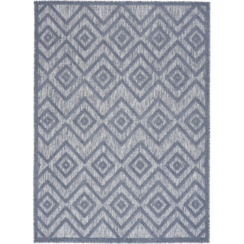 Foundry Select Versatile Diamond Denim Blue Indoor/Outdoor Area Rug, Rectangle 5' x 7'