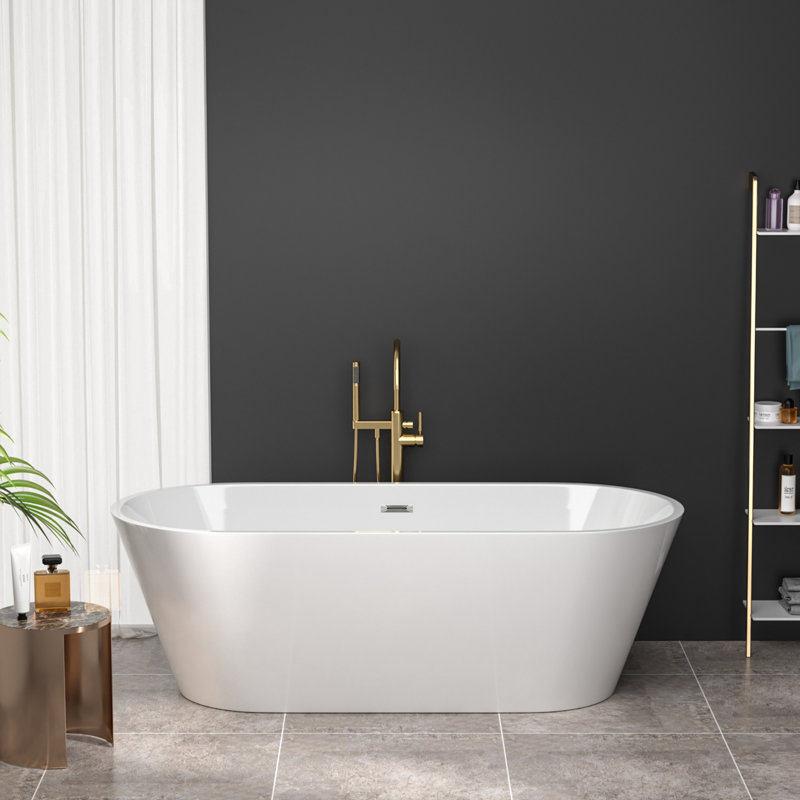 Baignoire de trempage autoportante en acrylique 67 "x 31,5" avec bonde et trop-plein, Chrome chrome