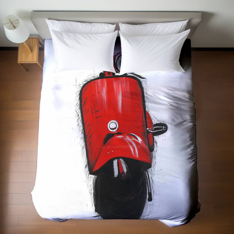 Housse de couette rouge scooter italien rouge - décor de transport