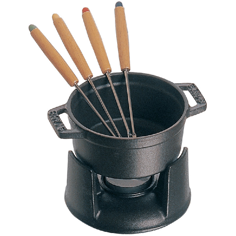 Staub Cast Iron 0.25-qt Mini Chocolate Fondue Set, Black Matte