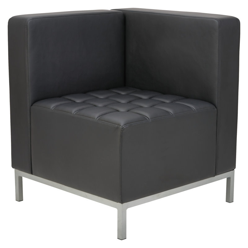 Black Tufted Corner Reception Chair with Silver Metal Frame