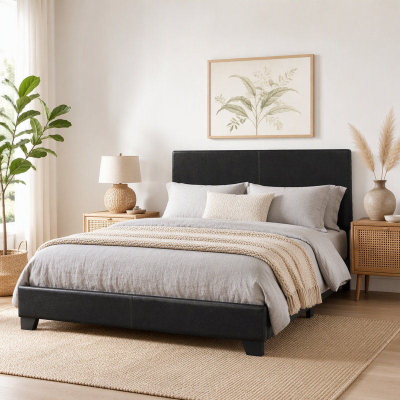 Lit plateforme, cadre de lit pour la maison, Grand lit, Noir
