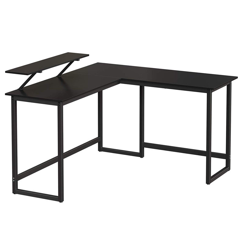 Evelin L-Shaped Metal Base Writing Desk, Black