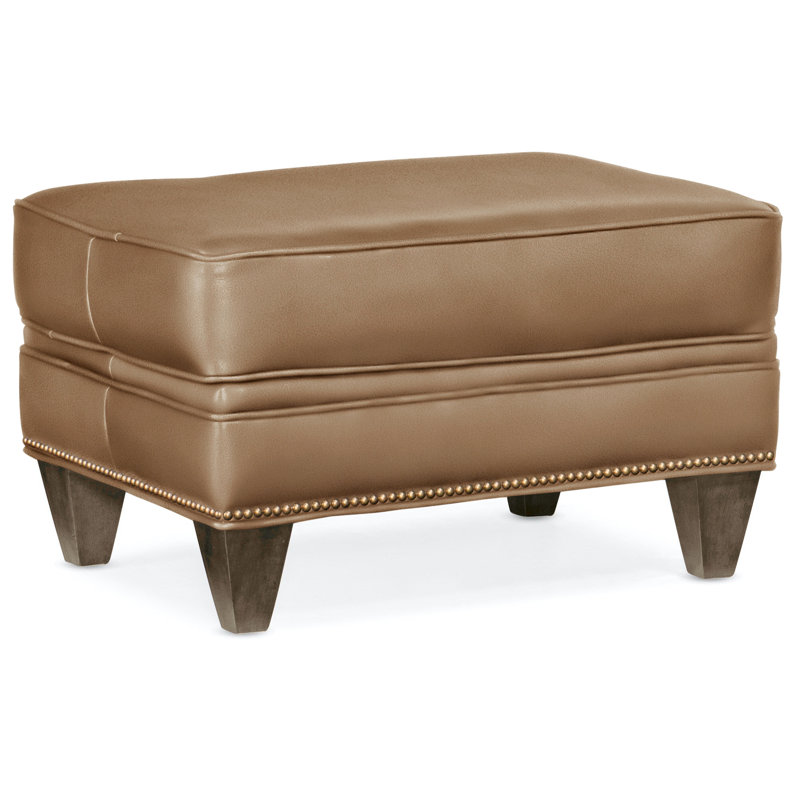Repose-pieds rectangulaire en cuir véritable de 28,5 po de largeur Reddish, Naturel français, Cuir véritable Fumo Aline