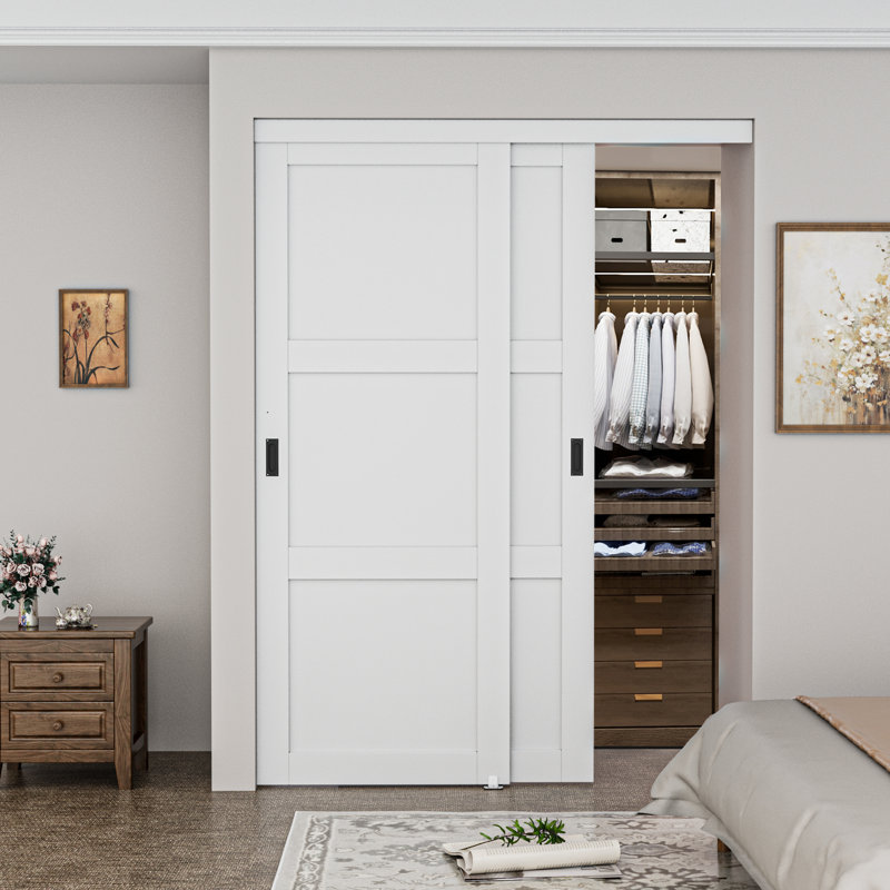 Ensemble de portes coulissantes 80 po à panneau blanc avec poignées et quincaillerie, 60 po x 80 po