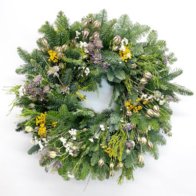 Fresh Evergreens and Mixed Dried Wildflowers Wreath