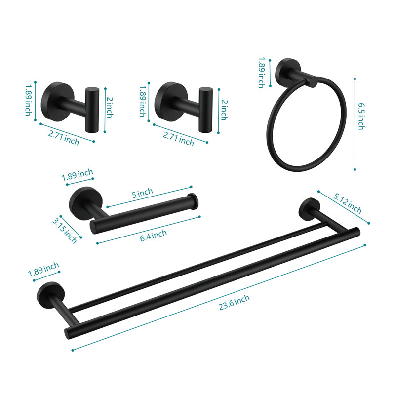 Ensemble de support à serviettes 5 pièces, Noir mat