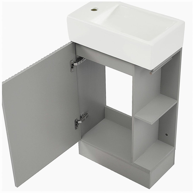Lavabo de salle de bain de 18,6 pouces avec lavabo, lavabo de salle de bain avec tablettes doubles, direction à gauche ou à droite