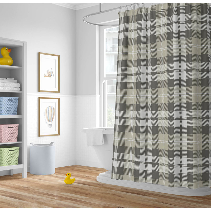 Gen Plaid Ultra-Thin Lightweight Shower Curtain, Tan/Charcoal