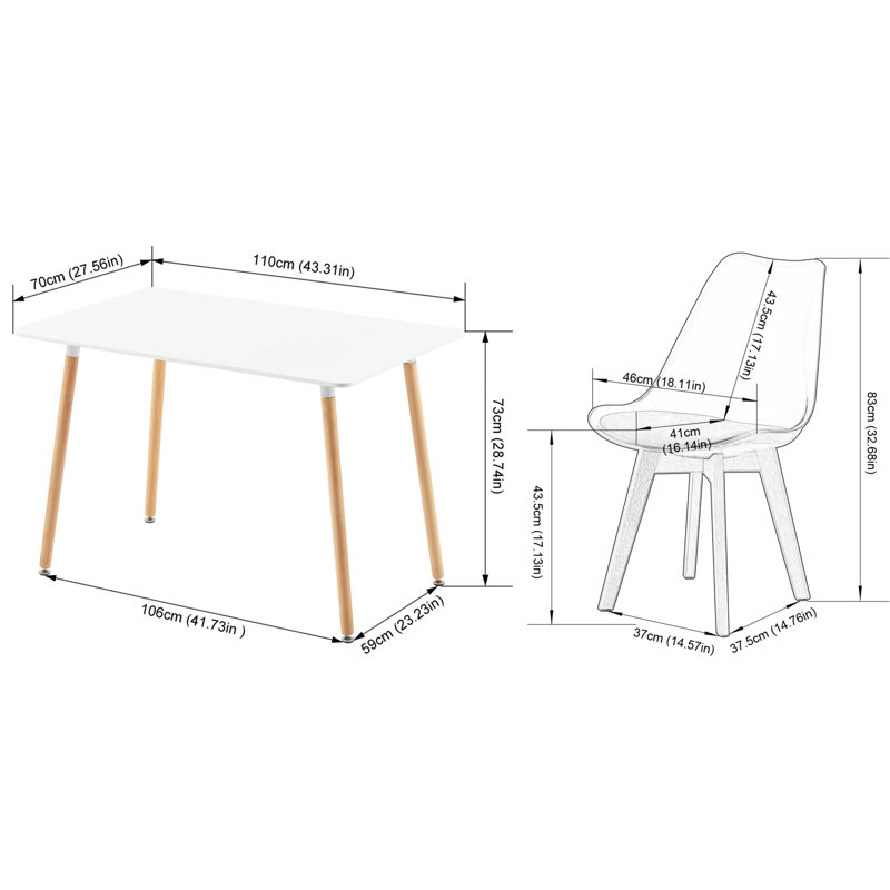 Table de salle à manger moderne pour 4 personnes, table de salle à manger rectangulaire avec 4 chaises pour petits espaces
