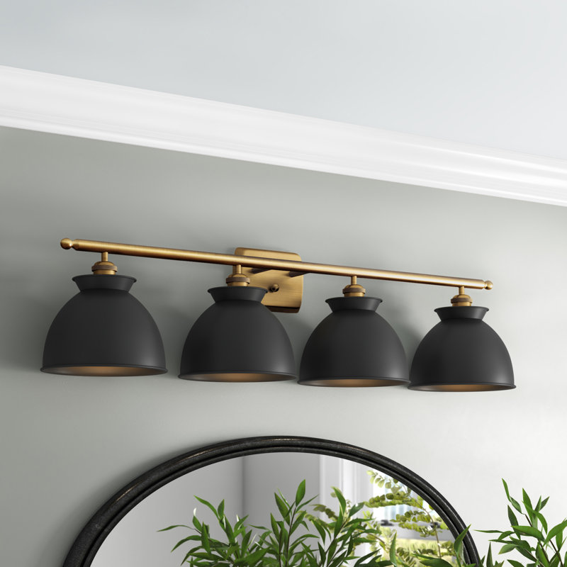 Éclairage pour meuble-lavabo à intensité variable à 4 lumières Arev, Noir mat, Cuivre antique, Ampoule DEL 6 watts Vinage