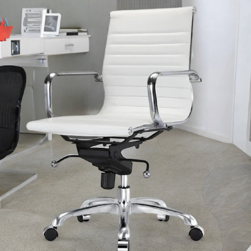 Lonty Leather  Office Chair, Silver, White