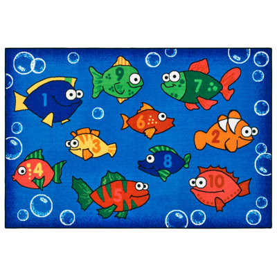 Something Fishy Preschool Counting KID$ Value Rugs™ Tufted Blue Area Machine Washable Rug