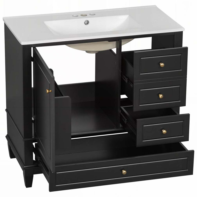 Meuble-lavabo 36 po avec lavabo en céramique, Noir