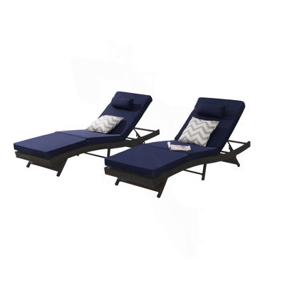 Outdoor Wicker Long Reclining Chair Set Of 2 , Wicker Reclining Lounge Chair Lawn Sunbathing Chairs Recliner Up To 150°  Beach Poolside Garden