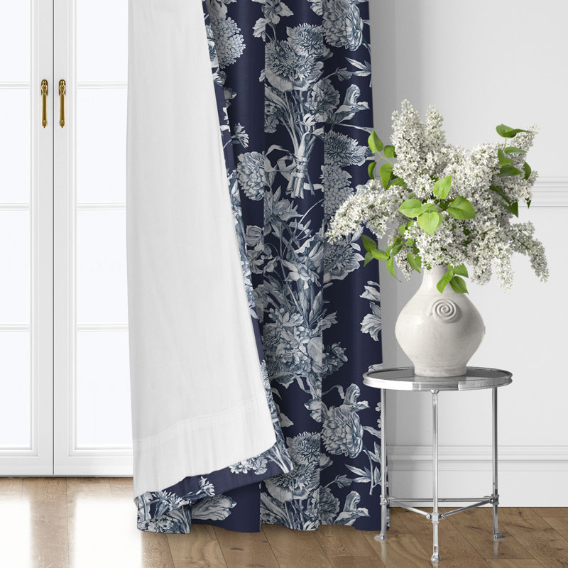 Alexandria Indigo Cotton Simple Top Pocket Drapery Panel Set of 2, 50" W x 144" L