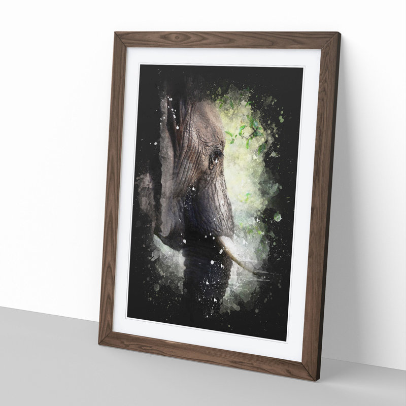 Elephant Vol.2 Paint Splash - Picture Frame Graphic Art, 36cm H x 27cm W x 2cm D, Walnut