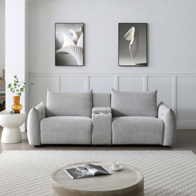 Siège de cinéma maison - Fauteuil inclinable électrique en lin gris avec porte-gobelets et rangement pour espace de vie principal