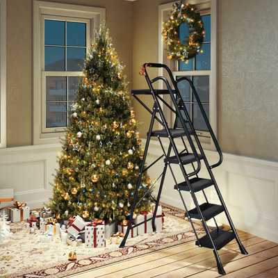 3 Step Ladder, 800lbs Folding Step Stool with Anti-Slip Wide Pedals and Handrail, Sturdy Steel Ladder