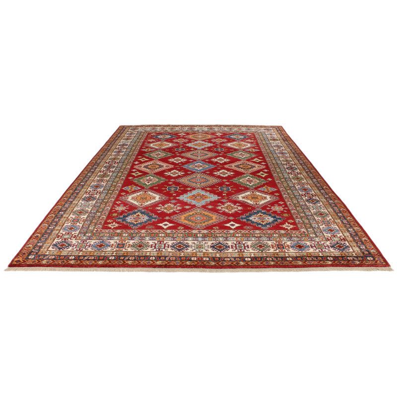 9x13 Red and Ivory Kazak Tribal Rug