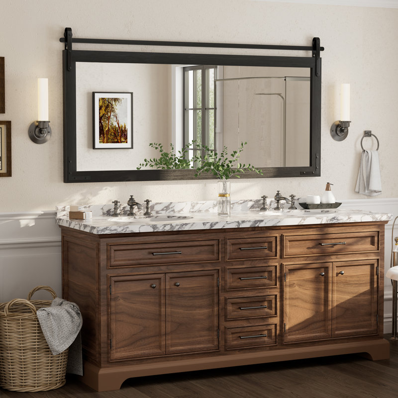 Miroir mural Amara Rustic Farmhouse, 72 po x 36 po; Horizontale, Noir