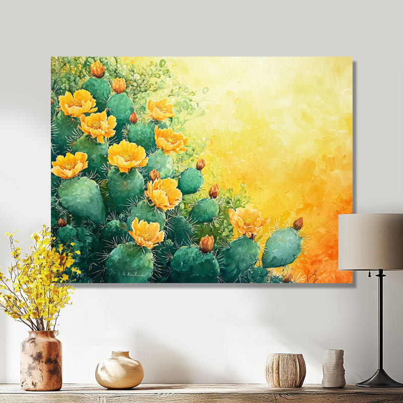«Modern Cactus Field In Texas - Floral Cactus», reproduction d'art murale, H 24 po x l 32 po, Toile tendue, Ne s’applique pas