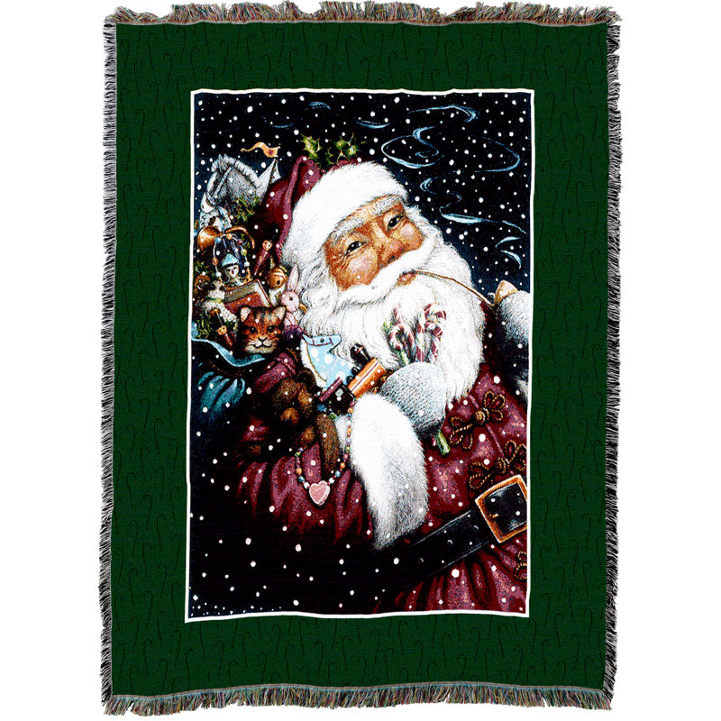 Pure Country Weavers Smoking Santa Blanket by Lynn Bywaters - Claus Saint Nicholas Nick Kris Kringle Cat - Gift Christmas Tapestry Throw Woven from Cotton - Made in the USA (72x54)