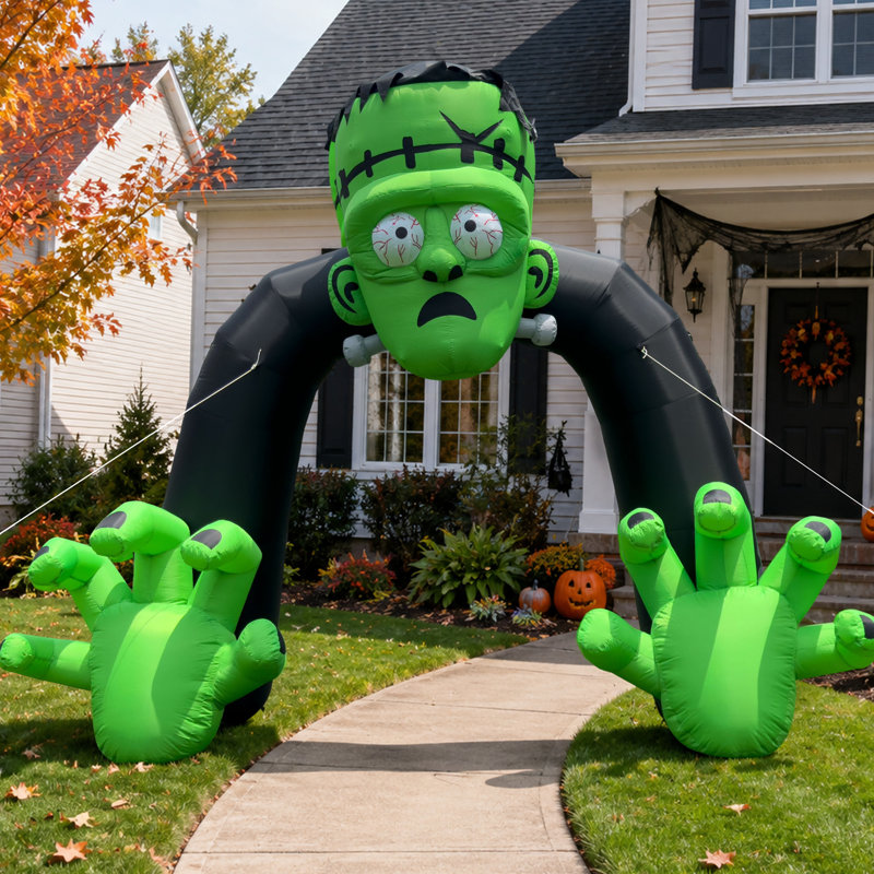  Décoration d'extérieur gonflable en forme d'arche gonflable de 14 pieds d'Halloween Frankenstein