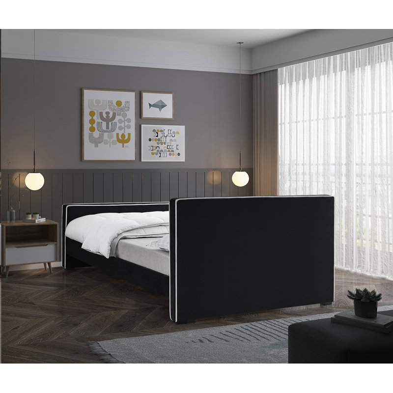 Haneesh Upholstered Unfinished Panel Bed, Black Velvet, Full
