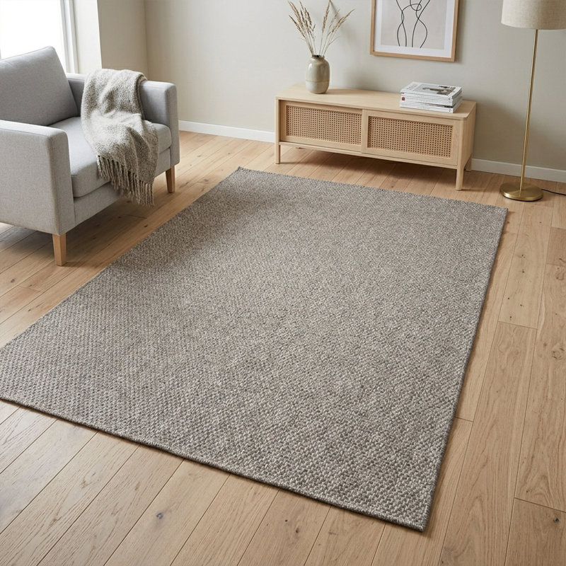 Tapis moderne texturé à motif vannerie gris chiné (2,6 pi x 4,9 pi)