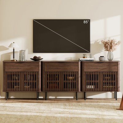 94.5” W Modern Entertainment Center with Storage for 100 Inch TVs, Walnut
