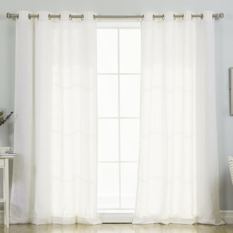 Rideau à œillets en mélange de lin Sickels, Blanc, L 52 po x L 96 po