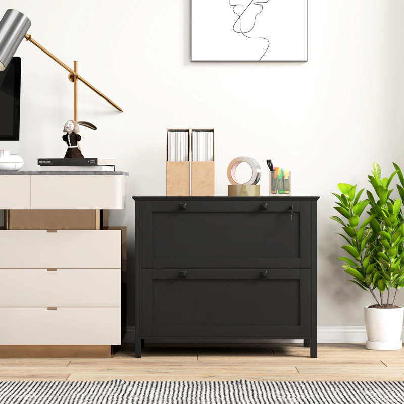 Classeur à 2 tiroirs avec serrure en noir. Optimisez l'espace de votre bureau personnel. Réglable pour différentes tailles. Fonctionnel et attrayant. - Panneau de particules revêtu. Capacité de l 31,1 po x l 15,7 po x H 28,3 po. Capacité de 132 lb.