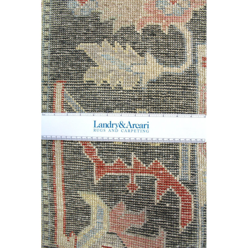 Tapis noir en laine noué à la main de conception unique 8 pi 11 po x 11 pi 10 po New Age