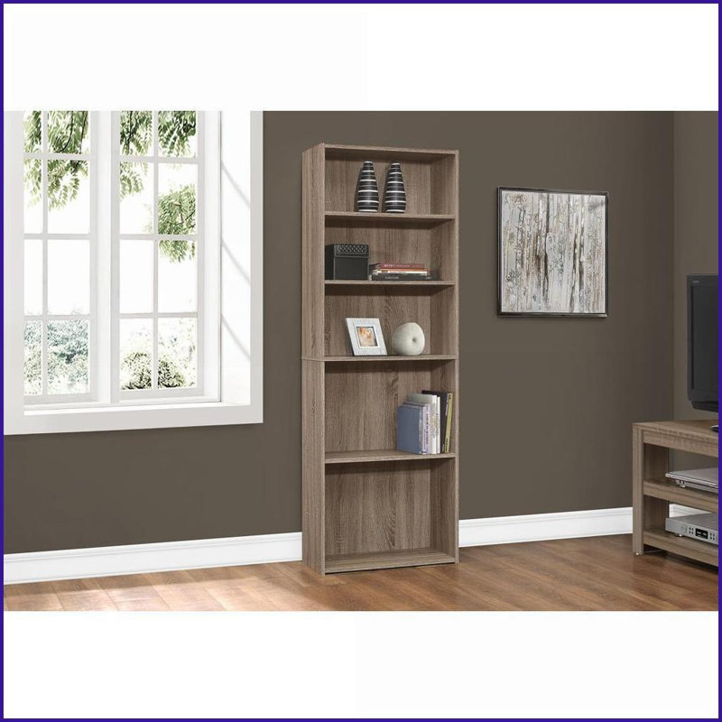 Bibliothèque à 6 niveaux H 72 po, taupe transitionnel foncé, tablettes réglables | Taupe | Panneau de particules, Taupe
