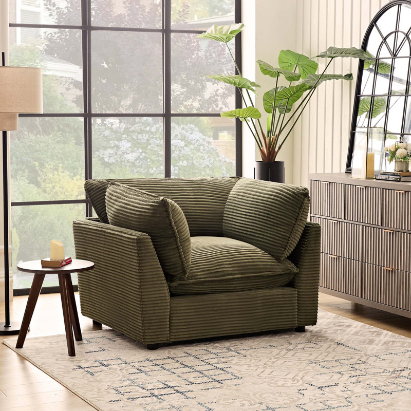 Fauteuil d'appoint rembourré de 44,49 po Heffernan, Velours côtelé vert