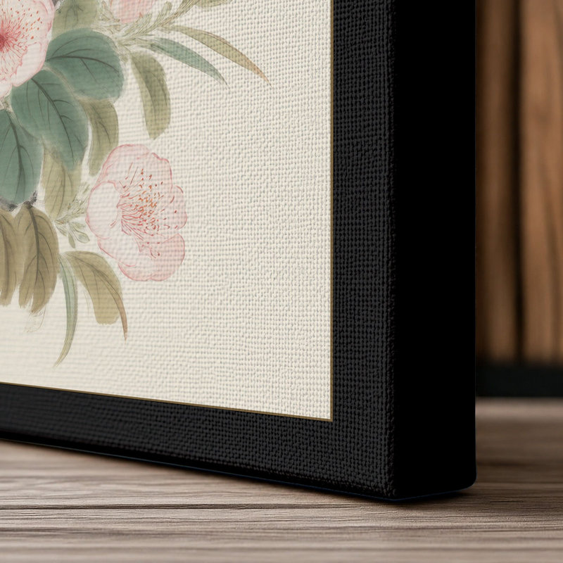 Bird Among Blossoms Japandi - Wrapped Canvas, 24x16 - 61.0 x 40.6 cm, Black Border