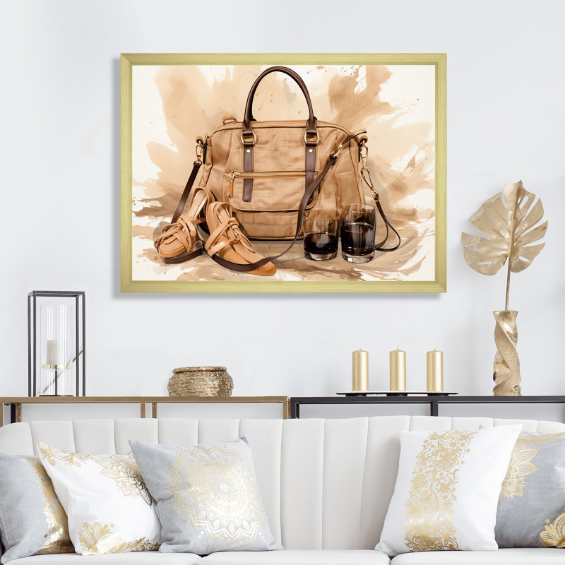 Sac à main rétro vintage brun, H 24 po x l 32 po x P 1 po, Cadre doré à coins fermés