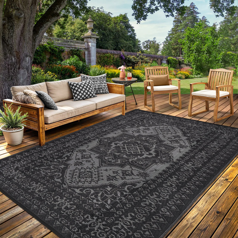 Outdoor Rug Waterproof Reversible Rug Plastic Straw Rug, Foldable Lightweight Camping Rug with Storage Rug, 4 Stakes, UV Resistant Patio Rug, Outdoor Carpet for Backyard Garden