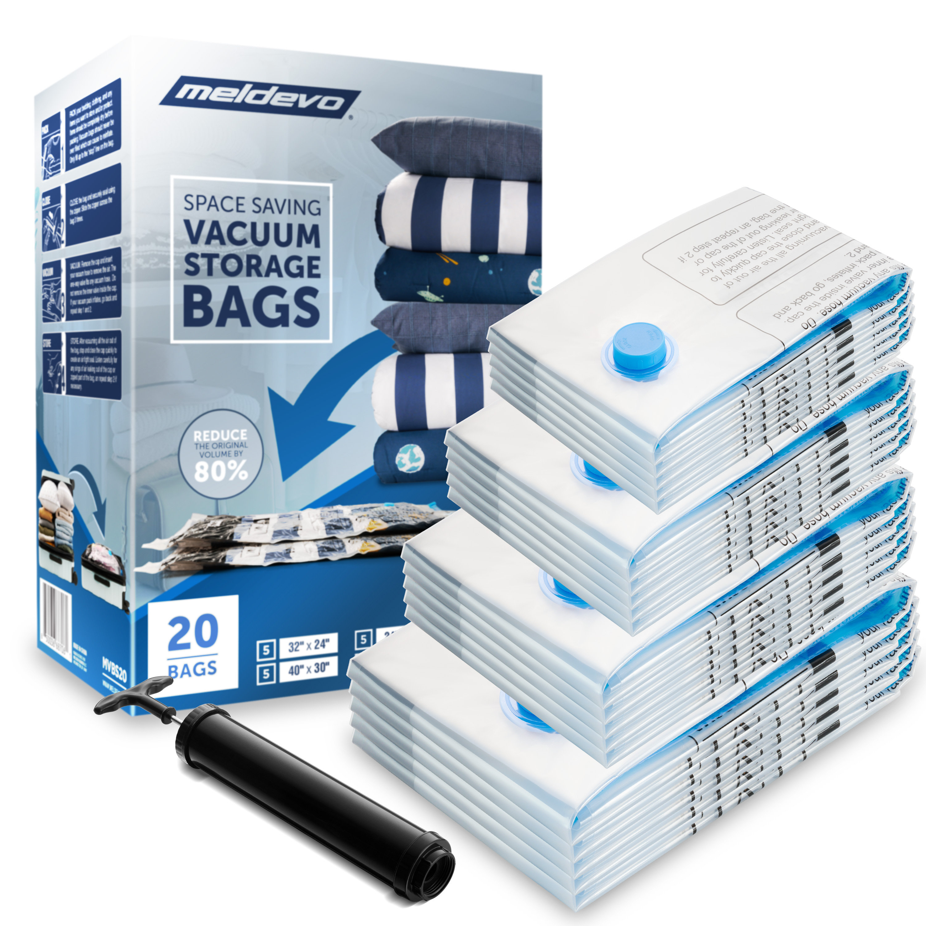 SPACEMORE Premium Reusable Vacuum Storage Bags Jumbo 40 x 30 (4 Pack), Save 80% Storage Space with Vacuum Sealed Compression Bags & Leak Valve, Space