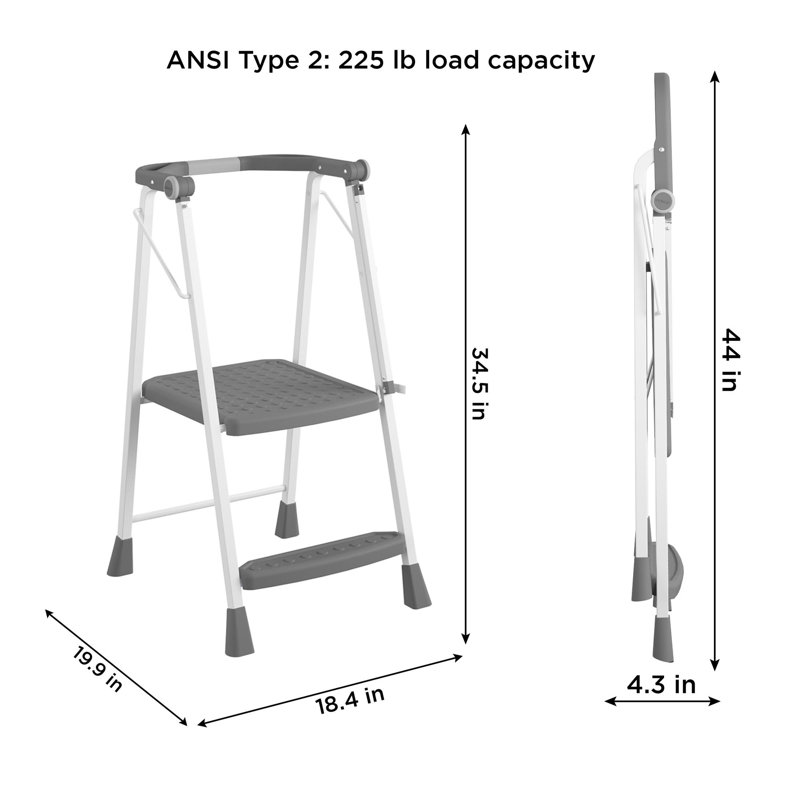 COSCO 2-Step White and Grey Foldable Steel Step Stool
